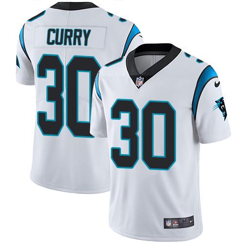 Nike Panthers #30 Stephen Curry White Men's Stitched NFL Vapor Untouchable Limited Jersey - Click Image to Close